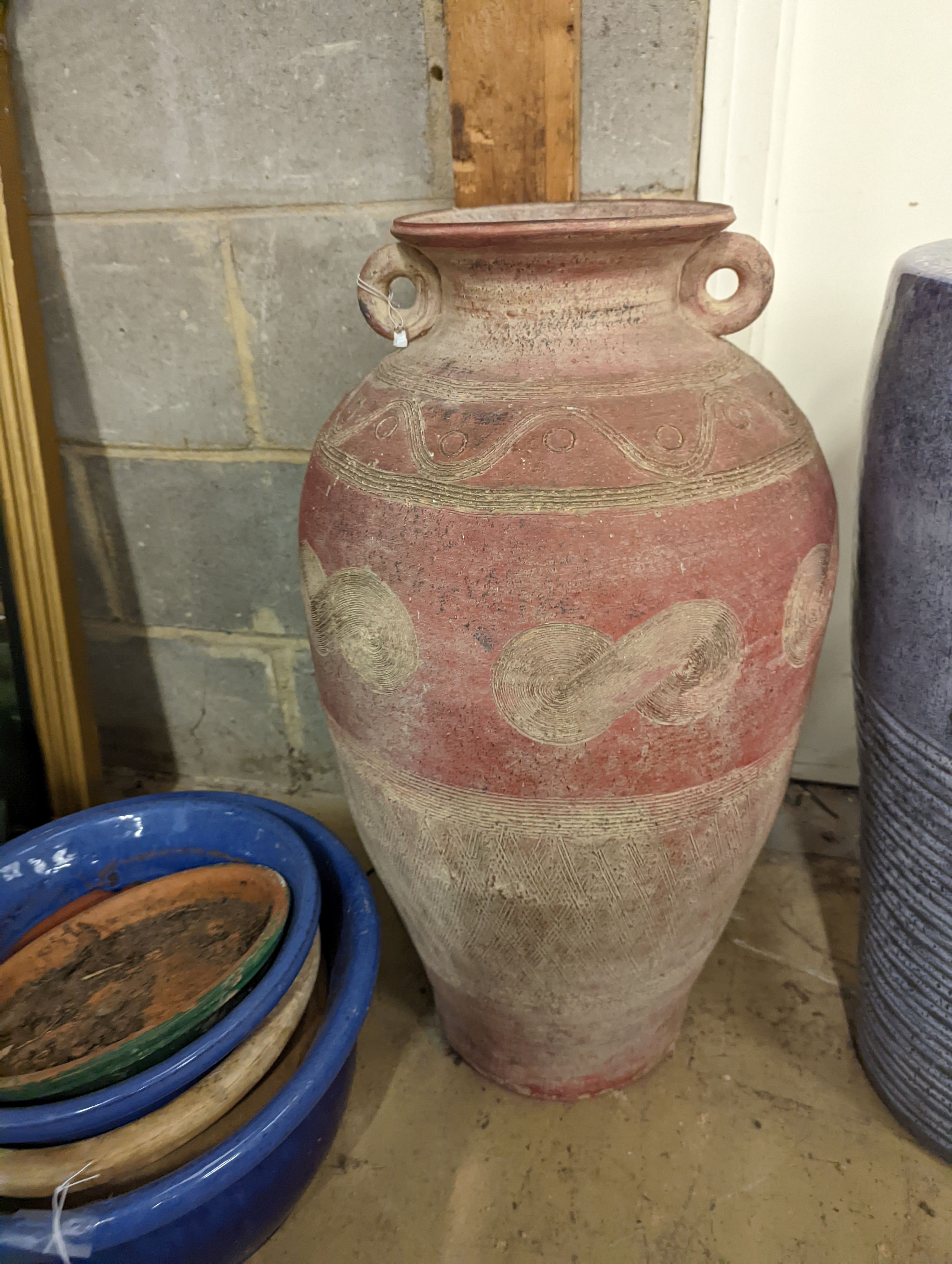 Two glazed earthenware garden planters, largest height 66cm